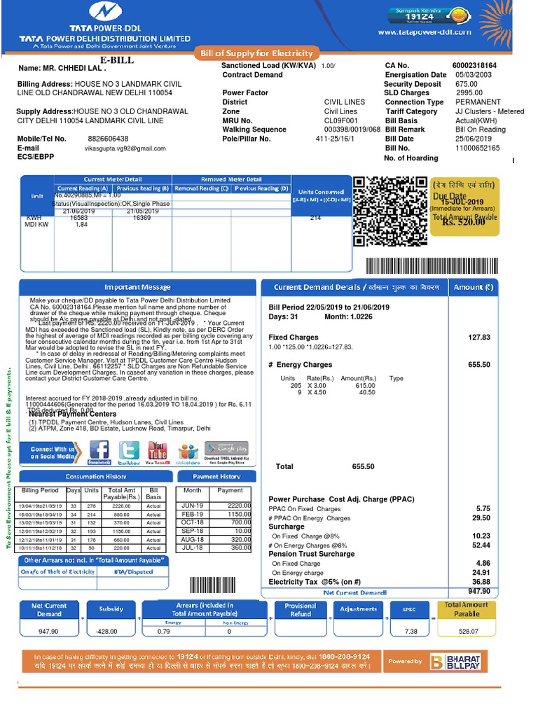 Electricity Bill Details and Sanction Load | PDF | Cheque | Government ...