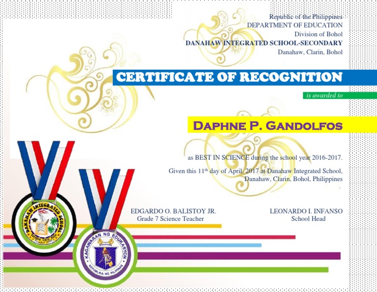 Best in Science Certificate 2016-2017 | PDF | Wellness