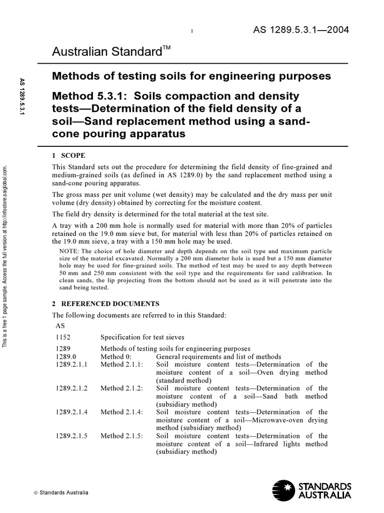 As 1289 5 3 1 2004 Methods of Testing Soils For Engineering Purposes ...