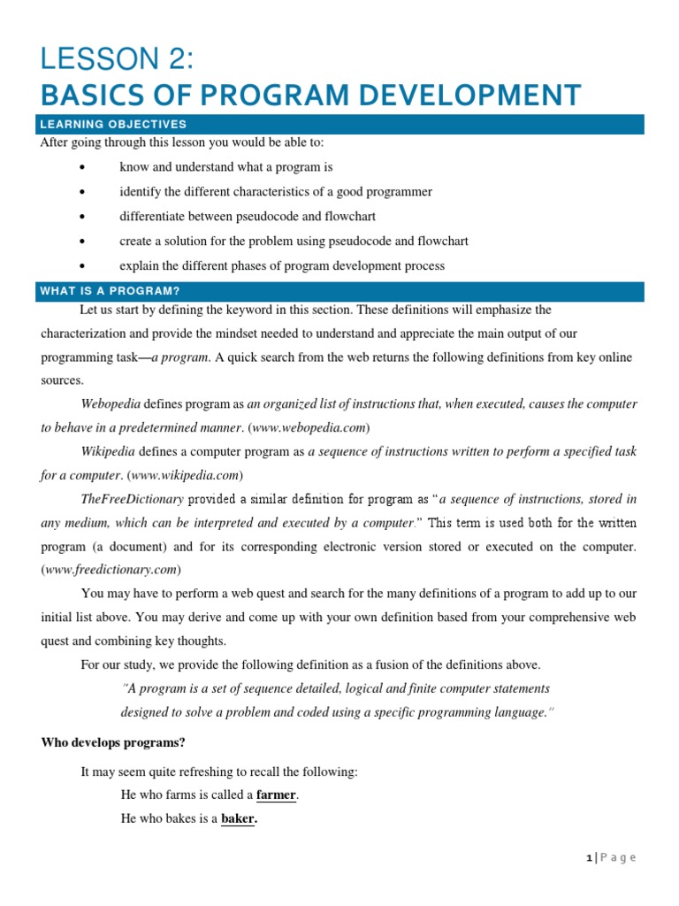 Lesson 2-Basics of Program Development | PDF | Programming Language ...