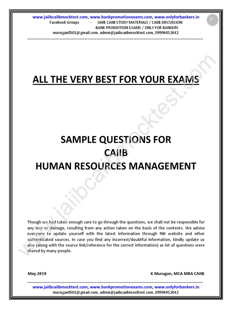 HRM Sample Questions by MuruganJune 19 Exams PDF PDF Human
