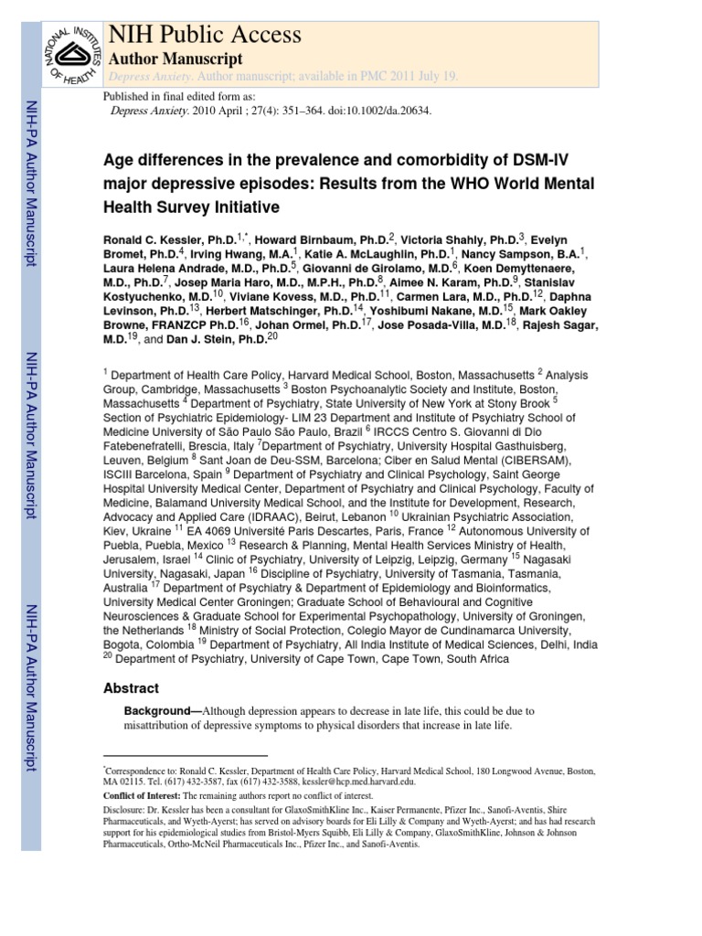 Age and Comorbidity in Depression Study | PDF | Major Depressive ...