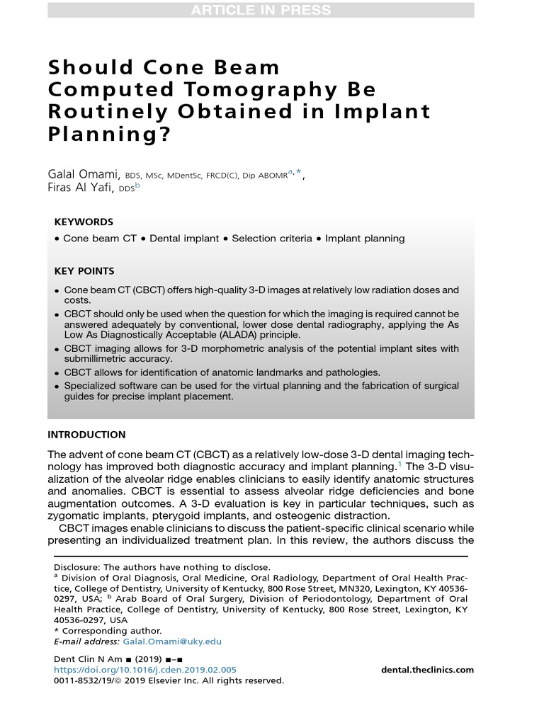 Cone Beam CT in Dental Implant Planning | PDF | Ct Scan | Medicine