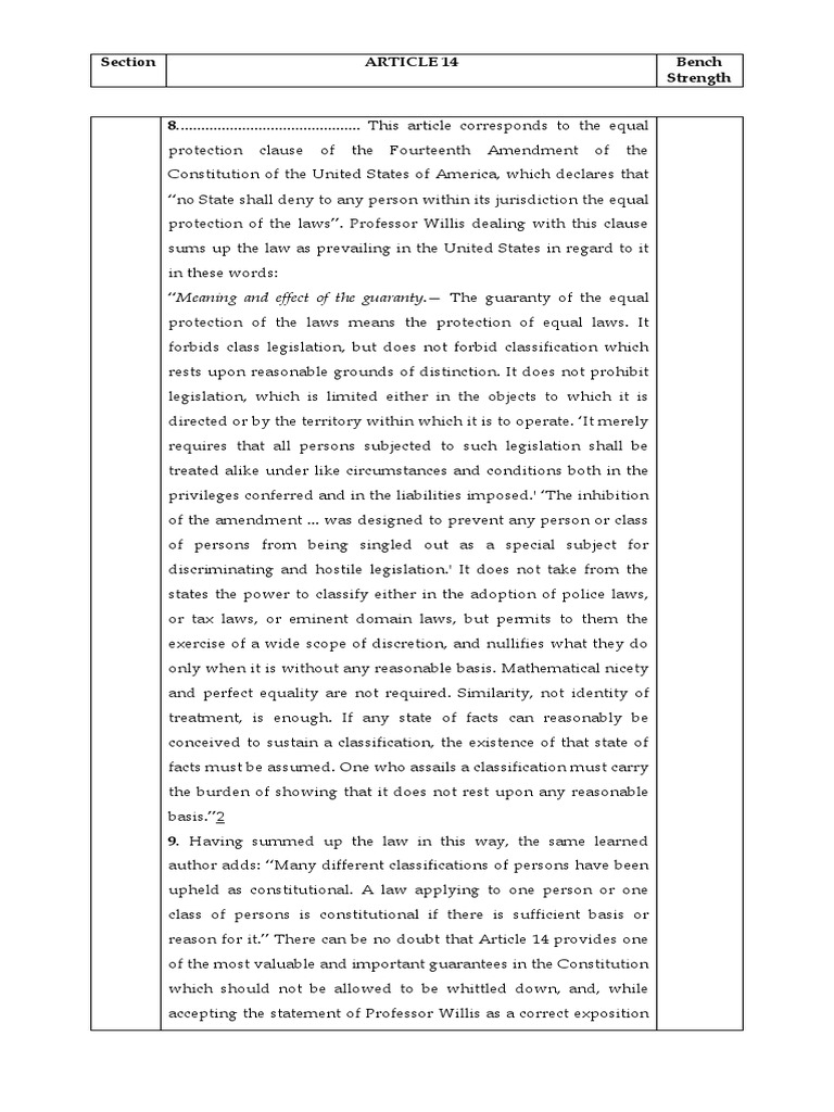 Section Article 14 Bench Strength 8