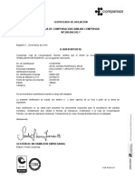 Certificado de afiliación a Caja de Compensación Familiar Compensar