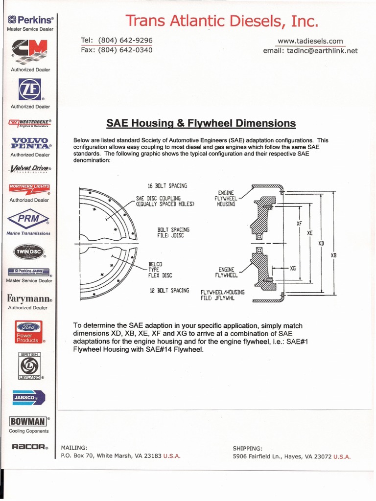 SAE Flywheel & Bell Housing Chart PDF Propulsion Motor Vehicle