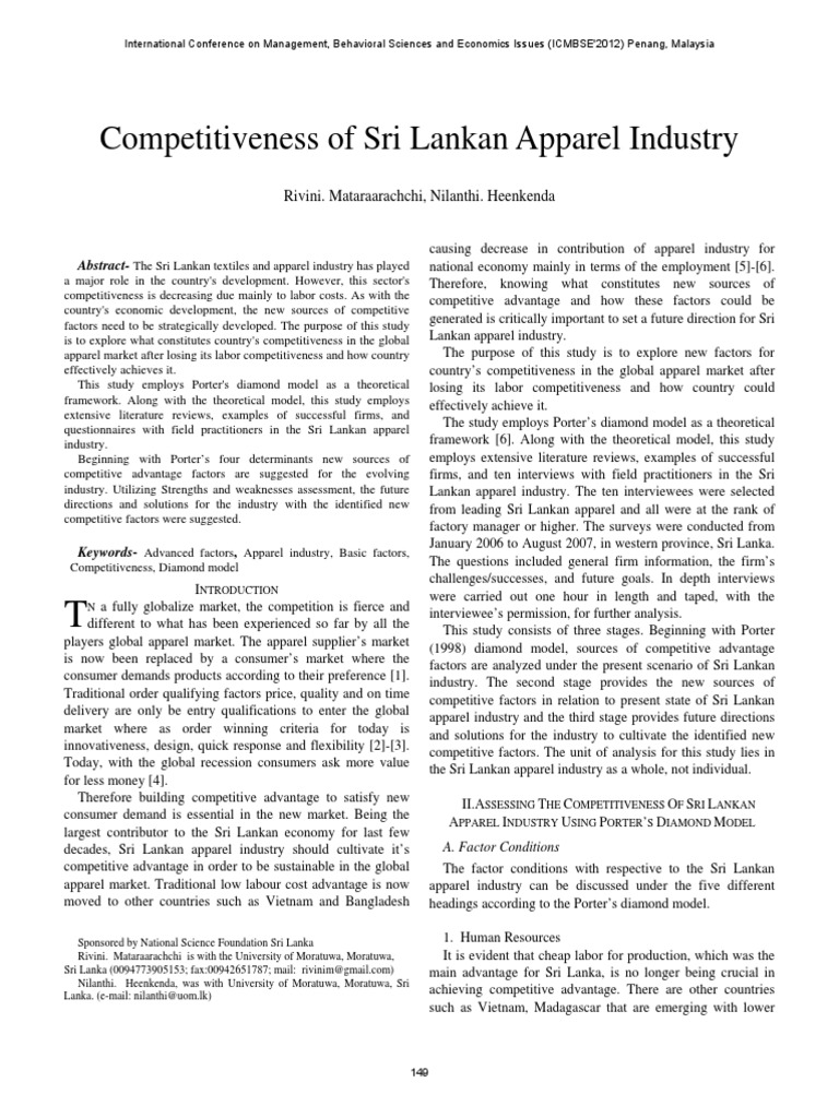 Apparel Industry Sri Lanka PDF Strategic Management Employment