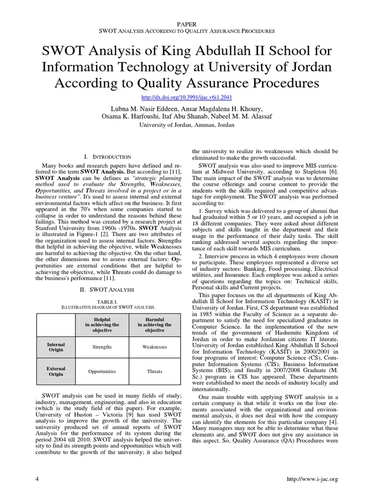 Quality Assurance Swot Analysis Quality Assurance