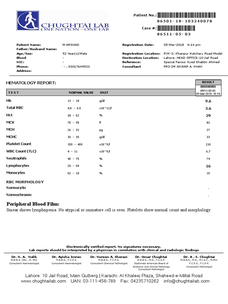 Peripheral Blood Film Hematology Report PDF Pathology Tissue