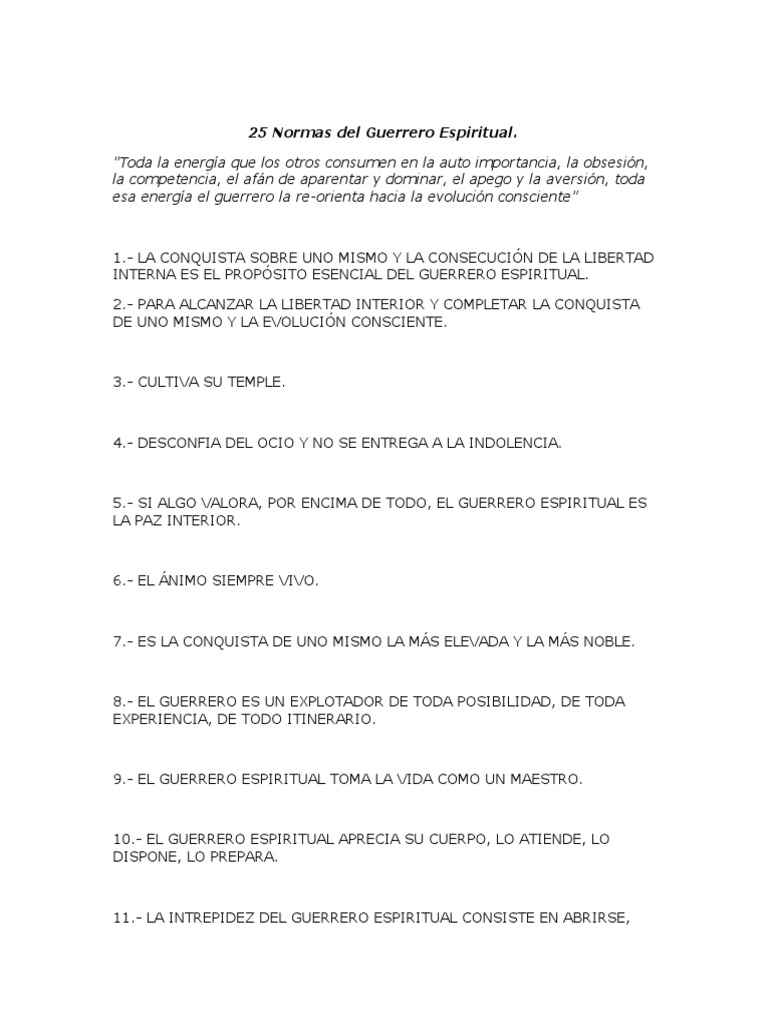 25 Normas del Guerrero Espiritual | PDF