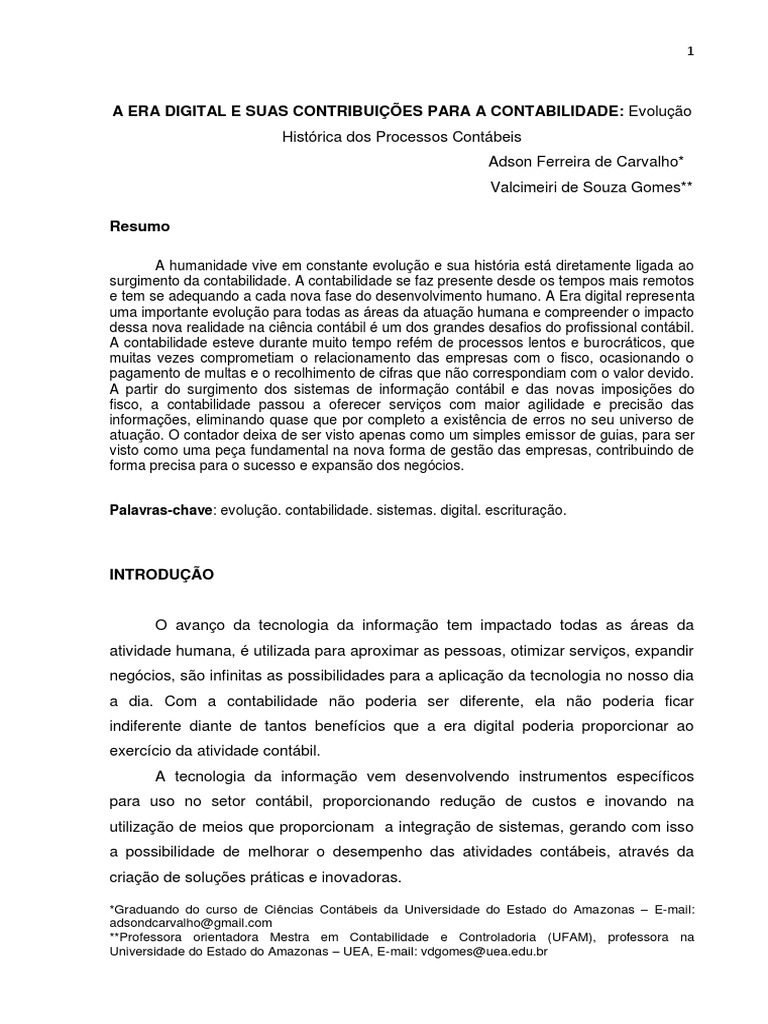 A Era Digital e Suas Contribuições para A Contabilidade Evolução ...