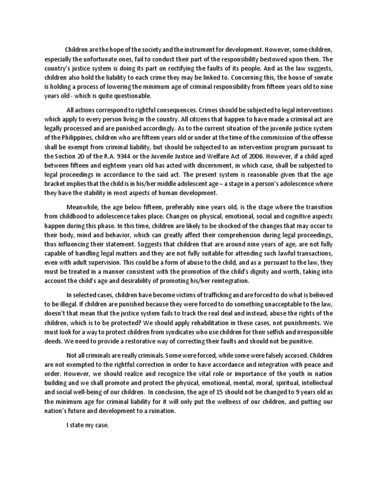 Arguments for and against lowering the age of criminal responsibility image