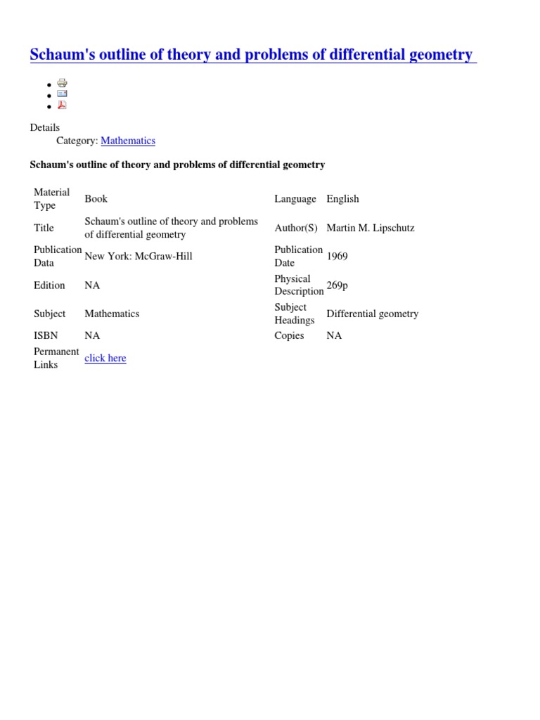 Schaum's Outline of Theory and Problems of Differential Geometry PDF