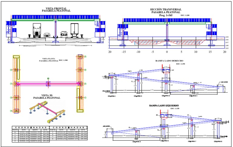 Diseño de Pasarela Peatonal y Rampas | PDF