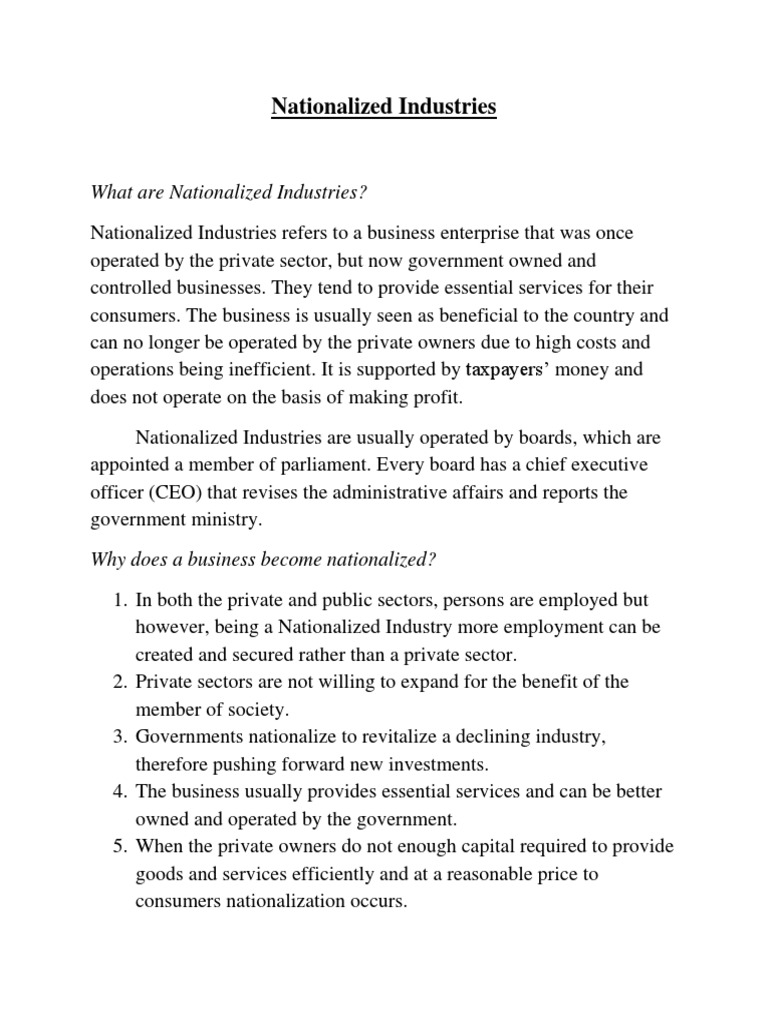 Understanding Nationalized Industries | PDF | Nationalization | Employment