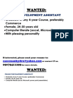 Wanted:: Project Development Assistant