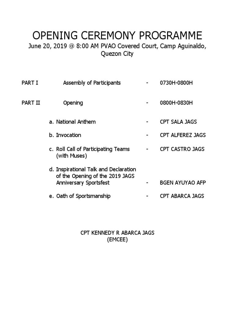 Opening Ceremony Programme Pdf Sports Leisure