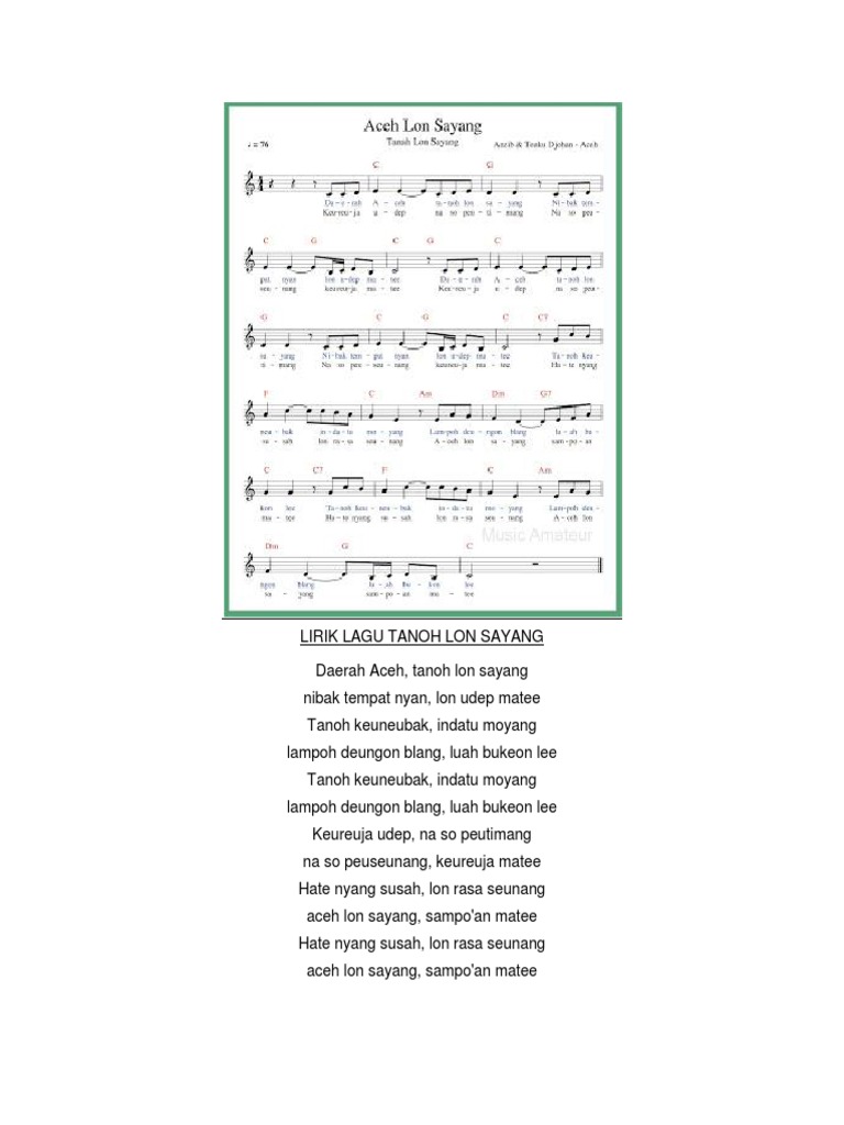 Lirik Lagu Tanoh Lon Sayang