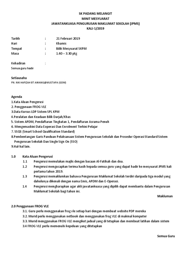 Minit Mesyuarat Jpms Docx