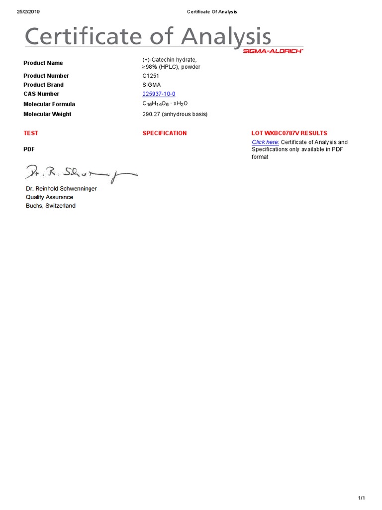 Coa Sigma Aldrich | PDF