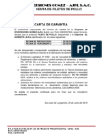 Carta de Garantia - Certificado de Calidad Inversiones Gomez