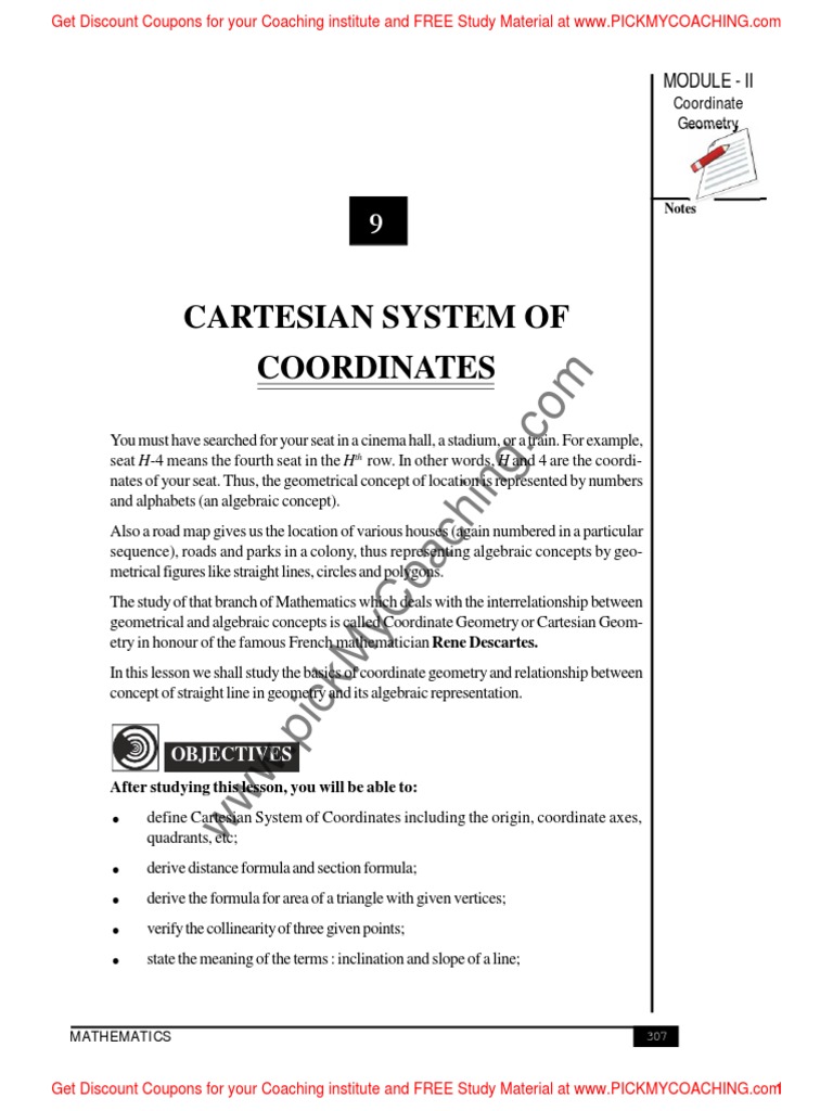 10 Cartesian System of Coordinates PDF | PDF | Cartesian Coordinate ...