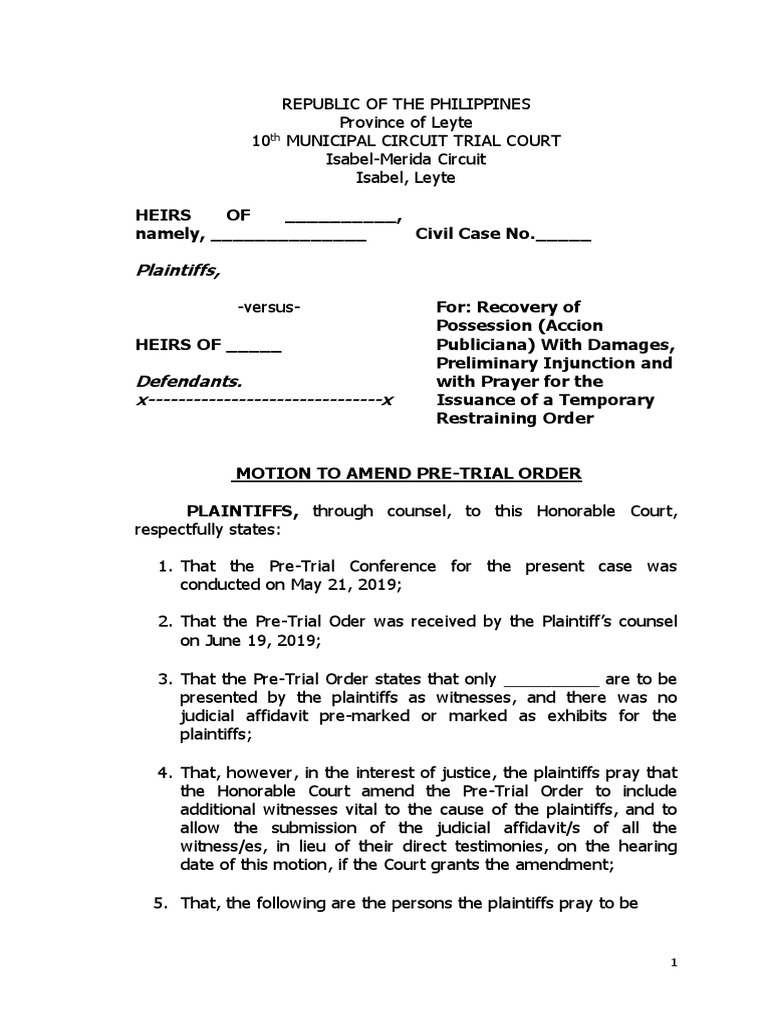 Motion to Amend Pre-Trial Order | PDF | Subpoena Duces Tecum | Courts