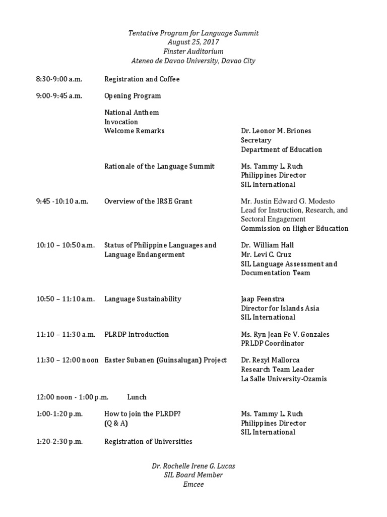 Language Summit Program Overview | PDF | Foreign Language Studies