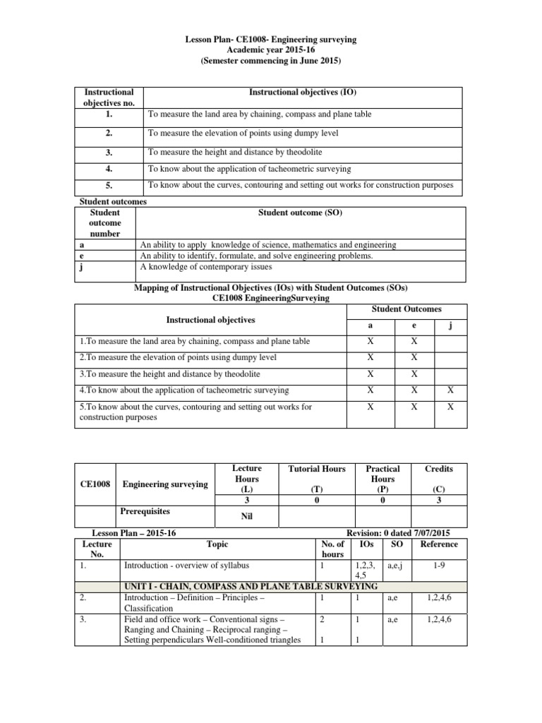 CE1008 Lesson Plan | PDF | Surveying | Geomatics