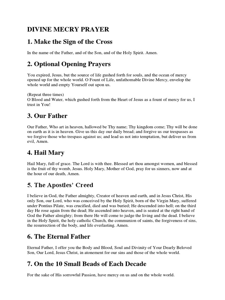 Divine Mecry Prayer 1. Make The Sign of The Cross | PDF | Lord's Prayer ...