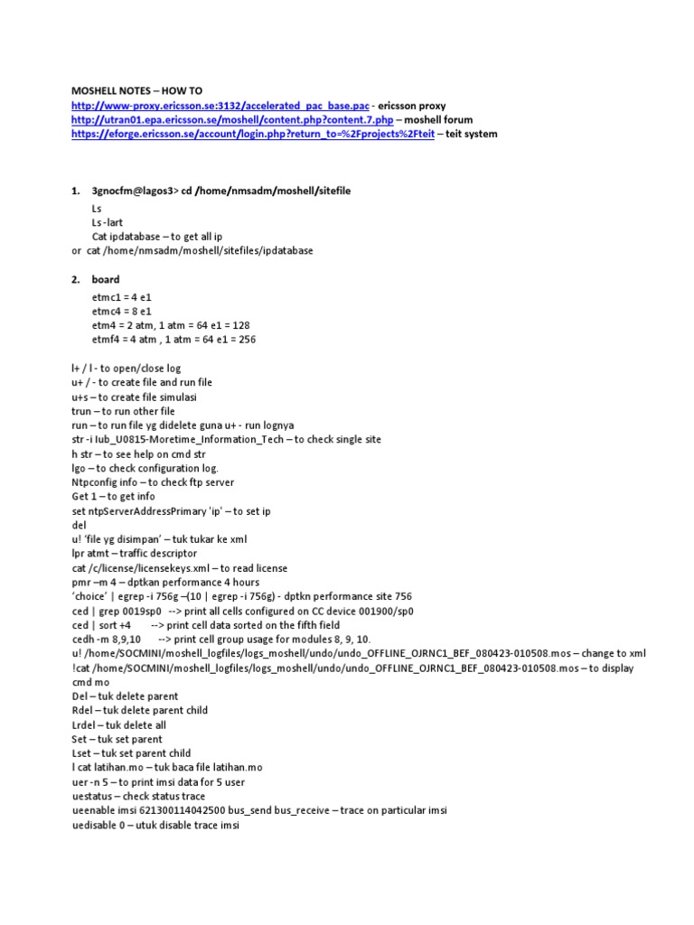 Ericsson Moshell Command Guide | PDF | Teaching Methods & Materials ...