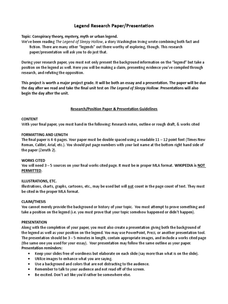 Legend Research Project Essays
