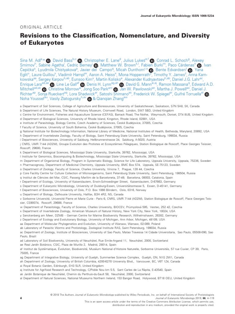 adl et al 2019 journal of eukaryotic microbiology taxonomy biology eukaryotes