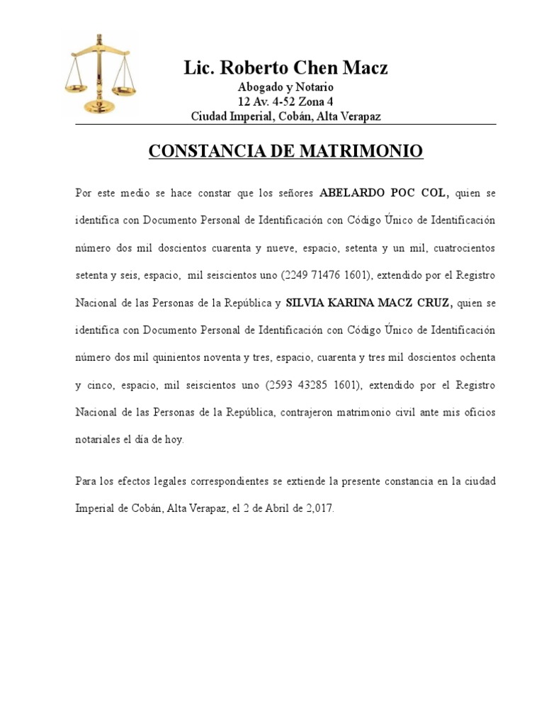 Constancia de Matrimonio 2017 PDF