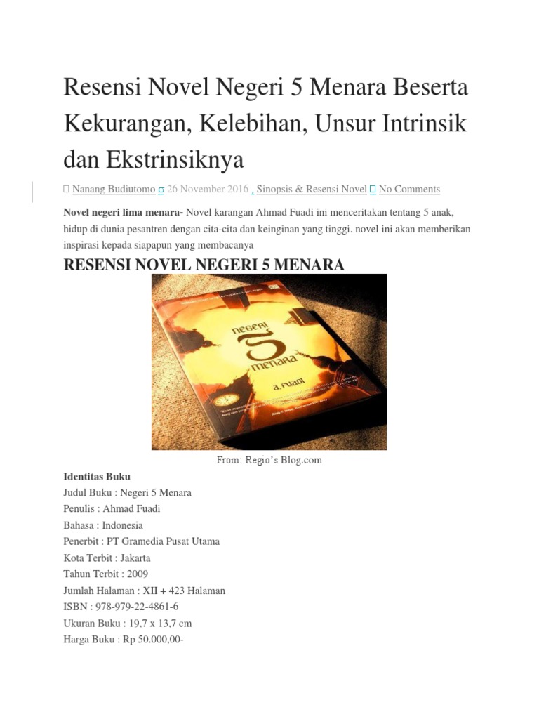 Resensi Novel Negeri 5 Menara