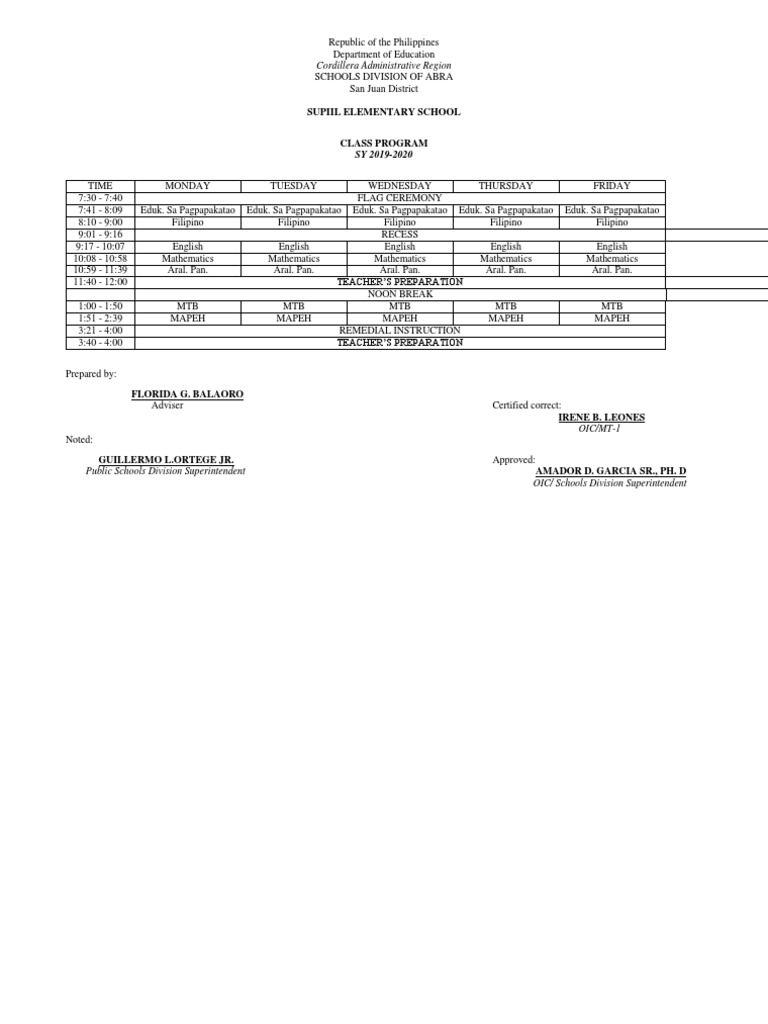 Supiil Elementary School Class Program | PDF | Philippines