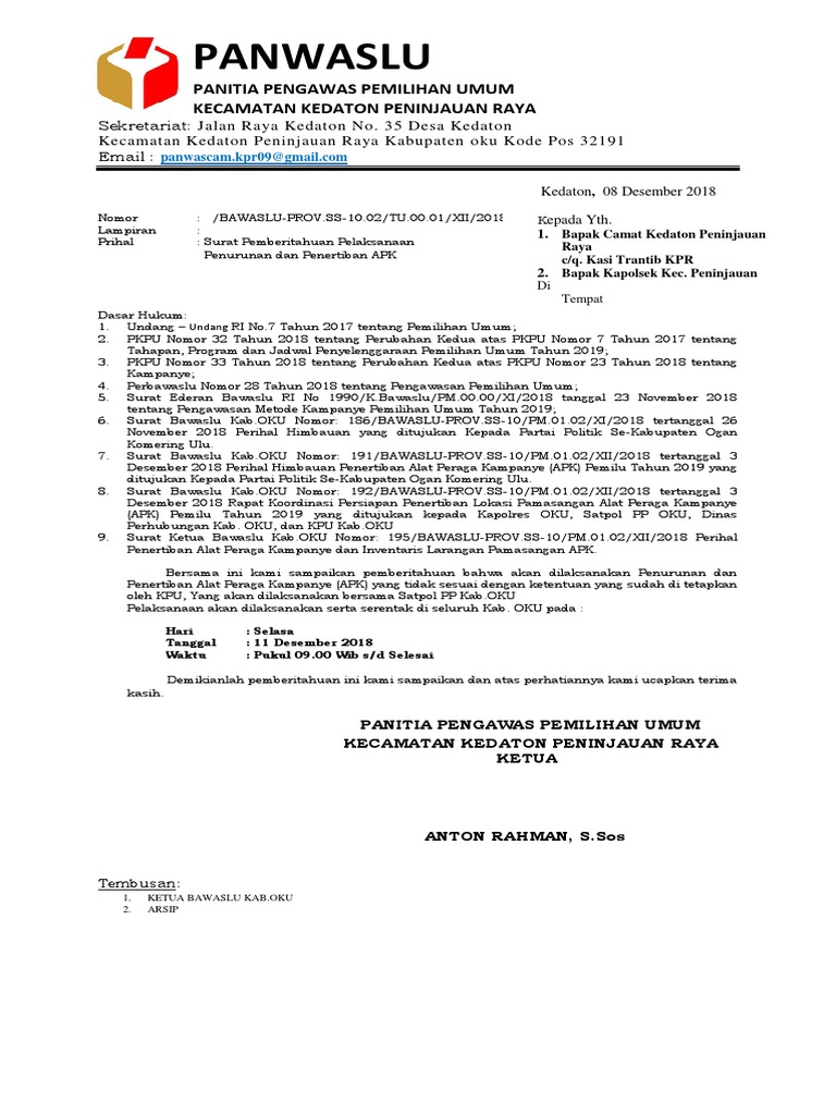 Surat Pemberitahuan Penertiban Apk
