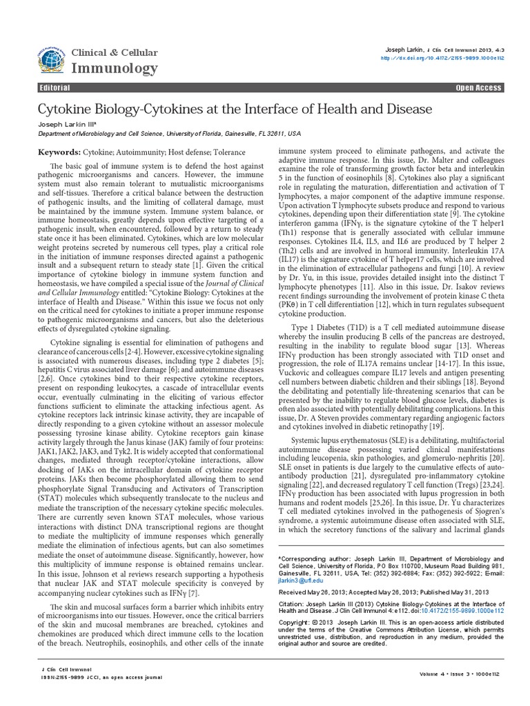 Cytokine Biology Cytokines at The Interface of Health and Disease 2155 ...