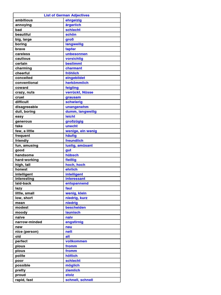 List of German Adjectives | PDF