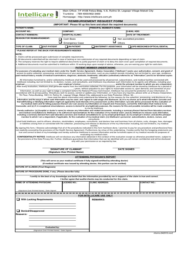 Intellicare Reimbursement Request Guide | PDF | Patient | Medical Record