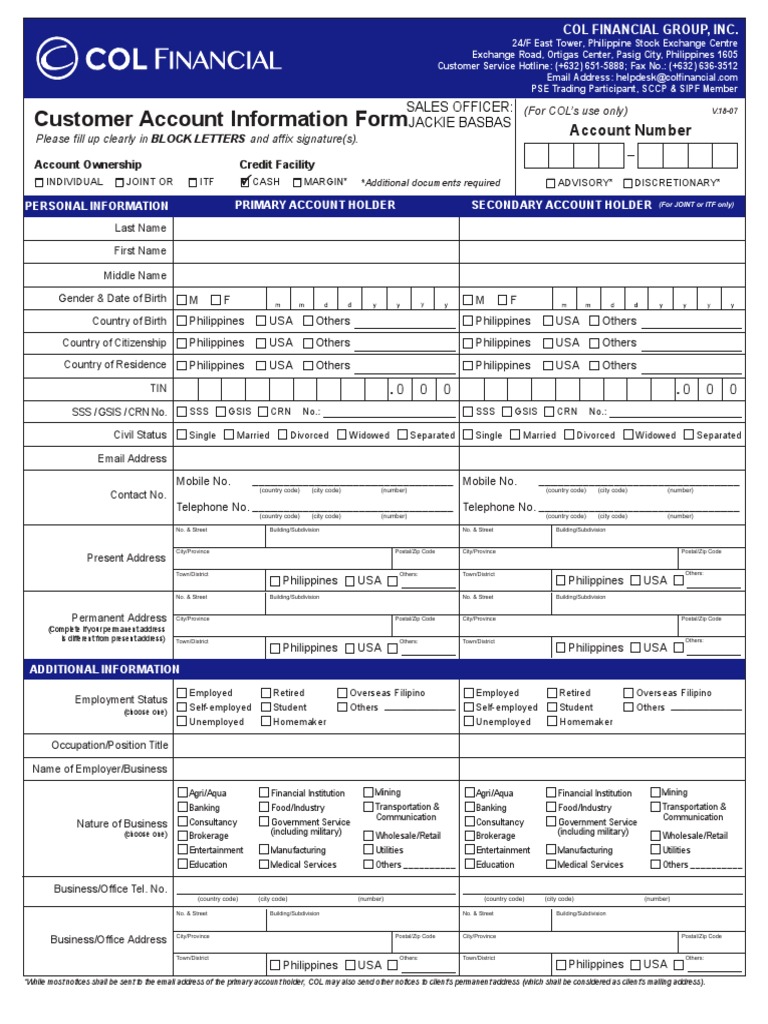 Customer Account Information Form | PDF | Investing | Retirement