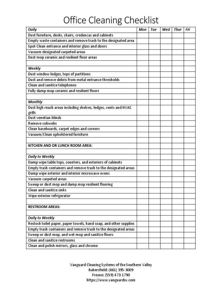 Comprehensive Office Cleaning Checklist | PDF | Home & Garden | Art