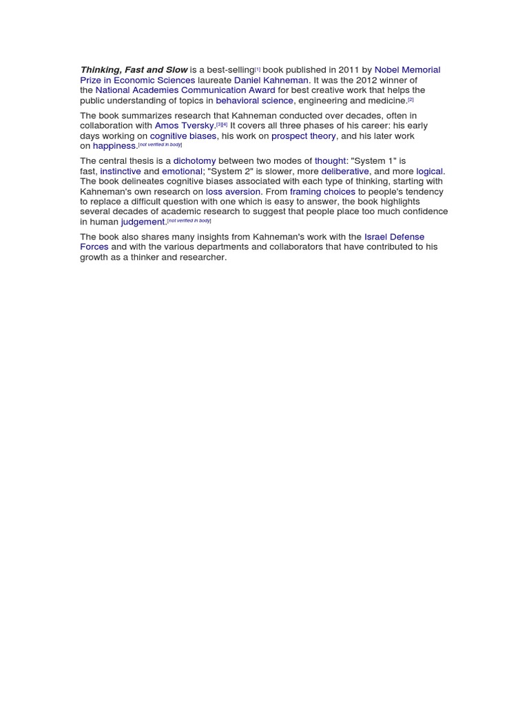 Insights from Kahneman's Thinking, Fast and Slow | PDF
