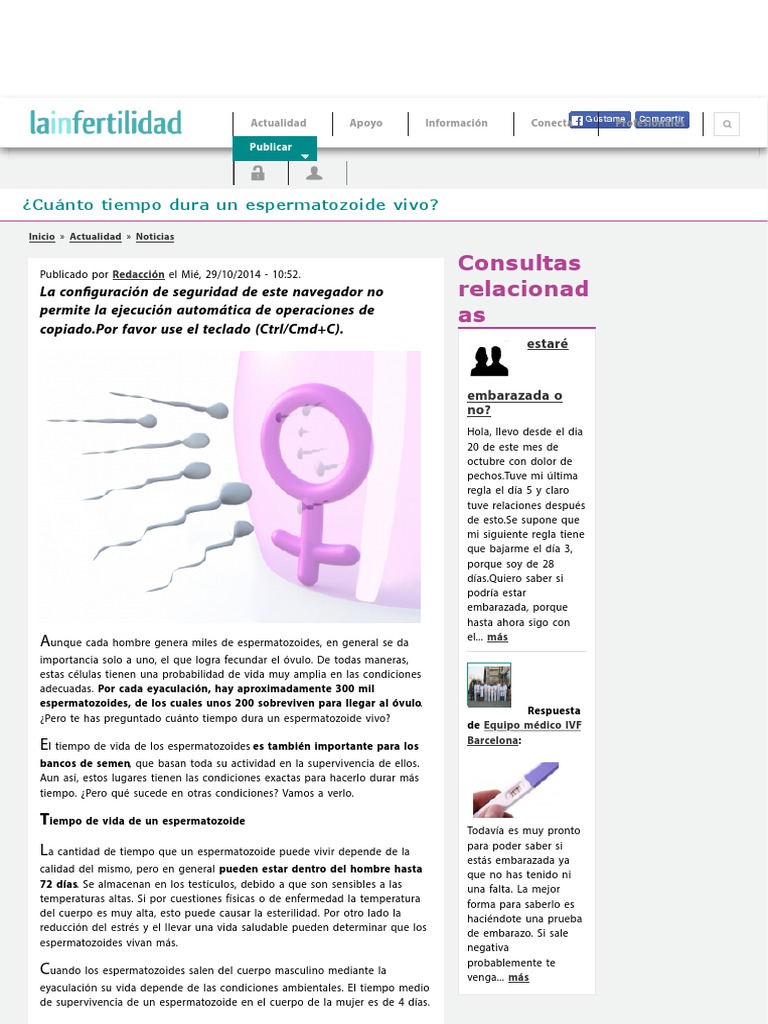 Cuanto Vive Un Espermatozoide Al Aire Libre Cuanto Tiempo Dura Un Espermatozoide Vivo | PDF | Fertilización en vitro |  Esterilidad