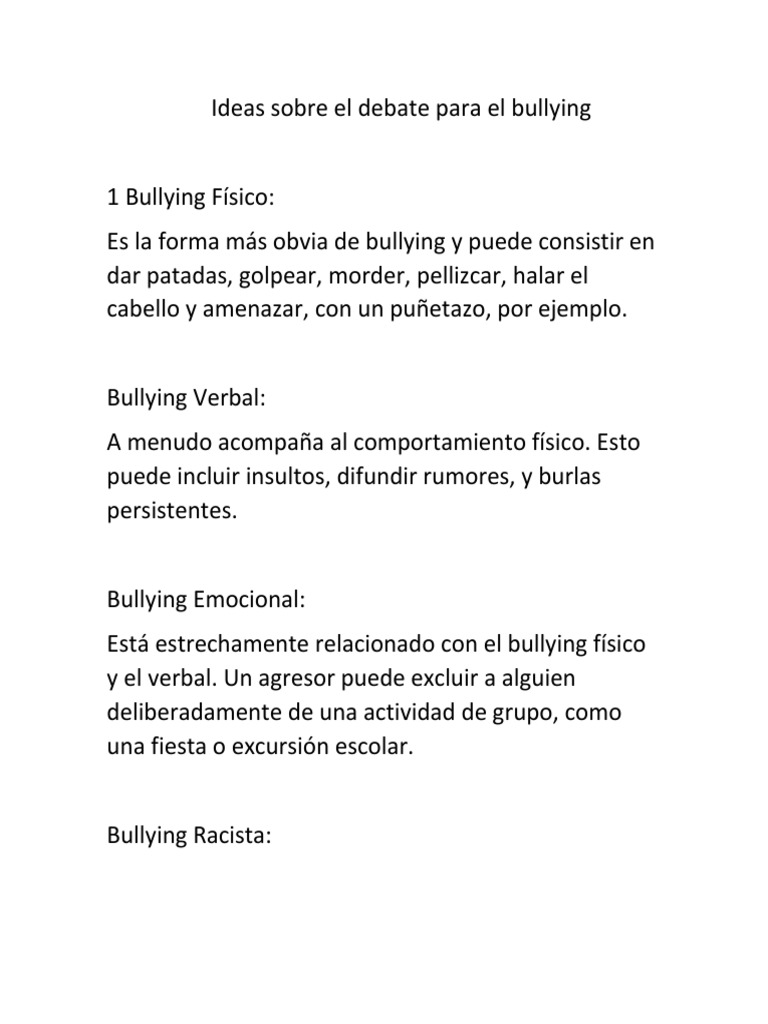 Ideas Sobre El Debate para El Bullying PDF Acoso cibernético