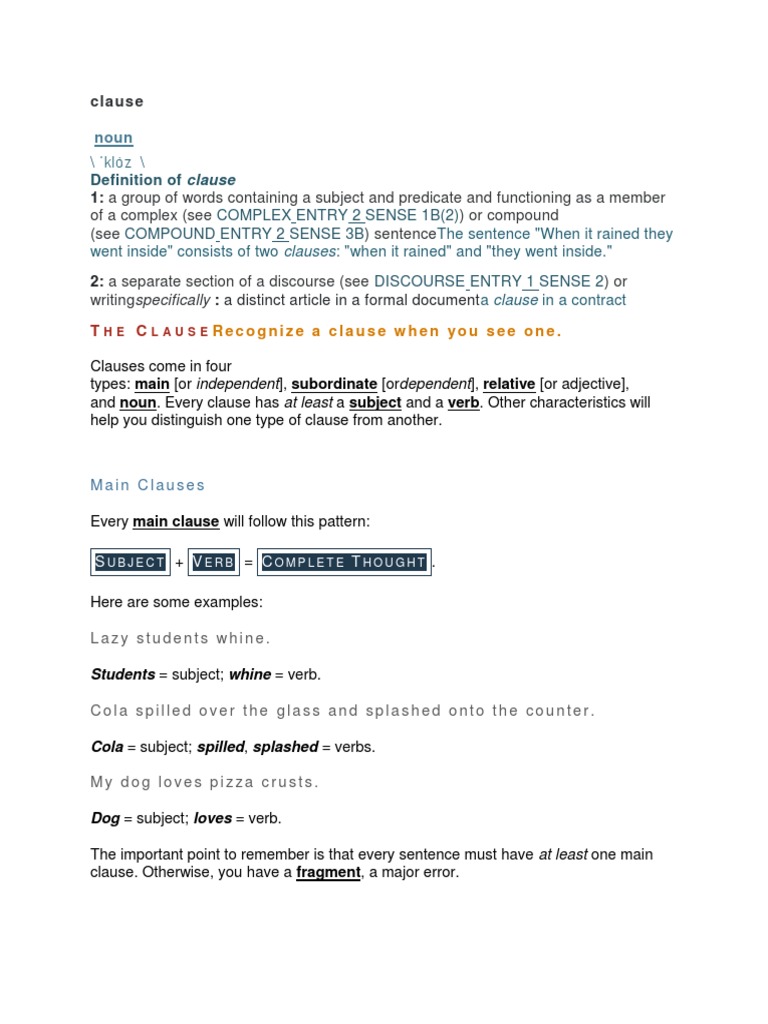 Definition of Clause Complex Entry 2 Sense 1B (2) Compound Entry 2