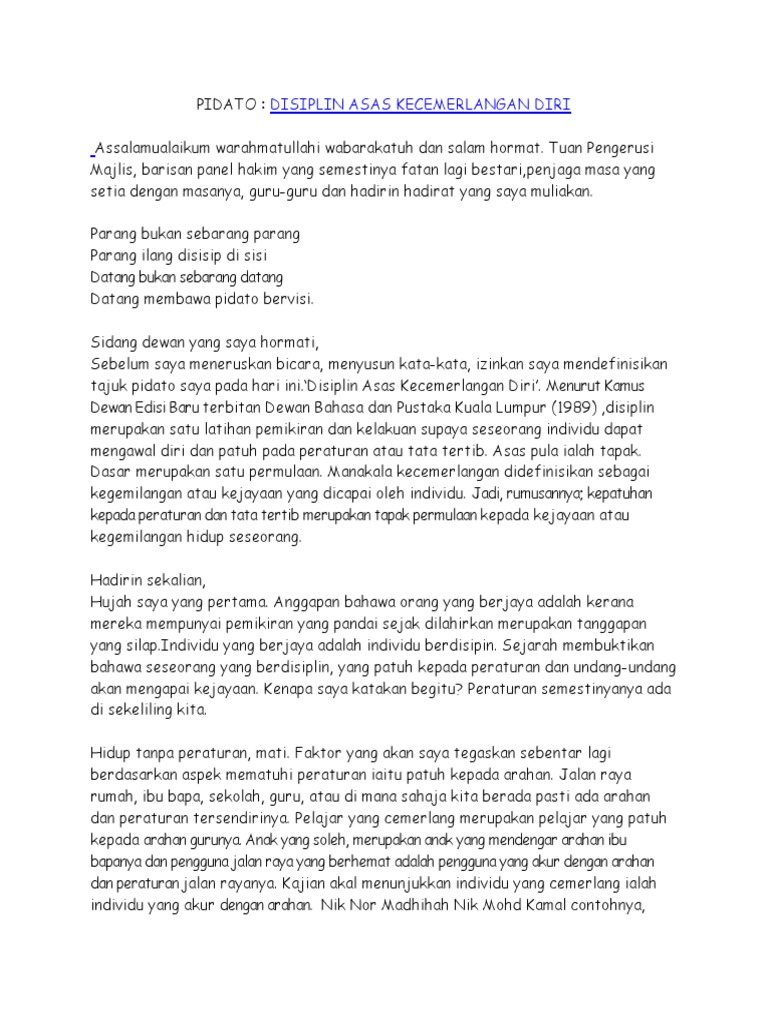 Pidato Pendidikan Cemerlang Negara Terbilang 1