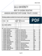 Gulu University Direct Entry Private Admission List 2019/2020 