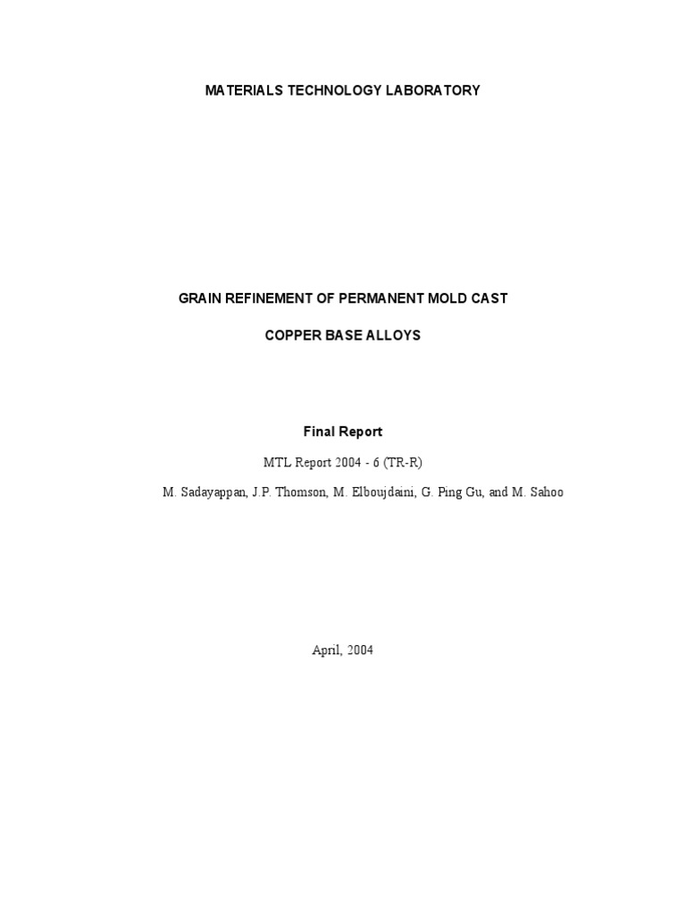 Grain Refinement of Permanent Mold Cast Copper Base Alloys | PDF ...
