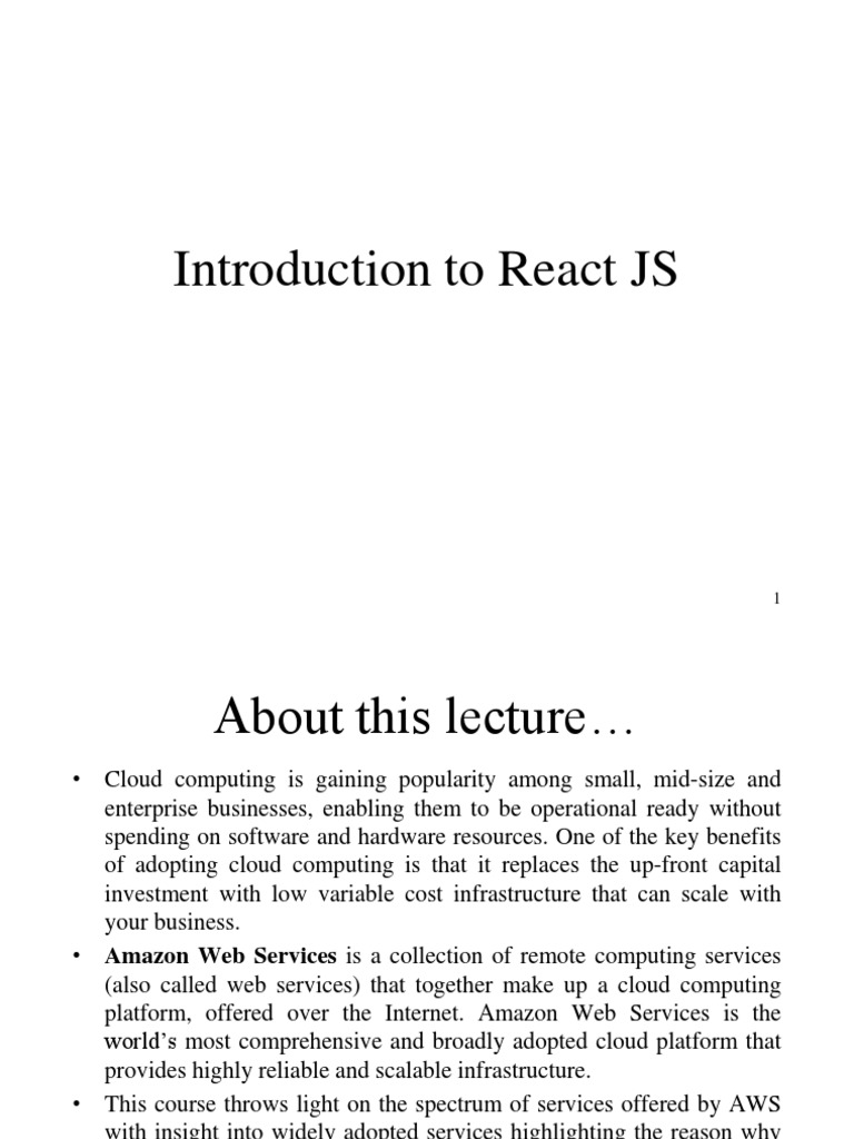 AWS Cloud Services Overview and React JS | PDF | Amazon Web Services ...